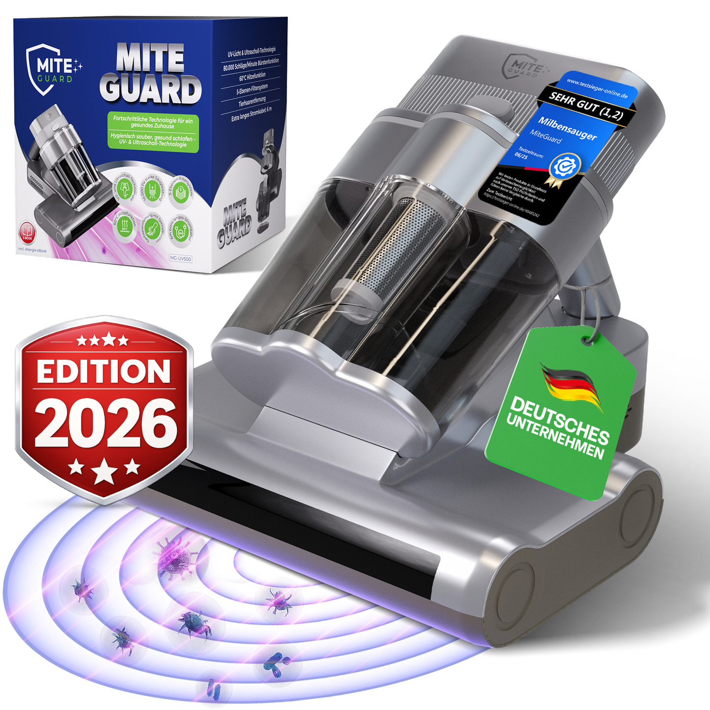 MiteGuard MG-500UV Milbensauger Matratzensauger gegen Hausstaubmilben Allergie-Stop mit MiteGuard MiteGuard MG-500UV Milbensauger Matratzensauger gegen Hausstaubmilben Allergie-Stop mit MiteGuard