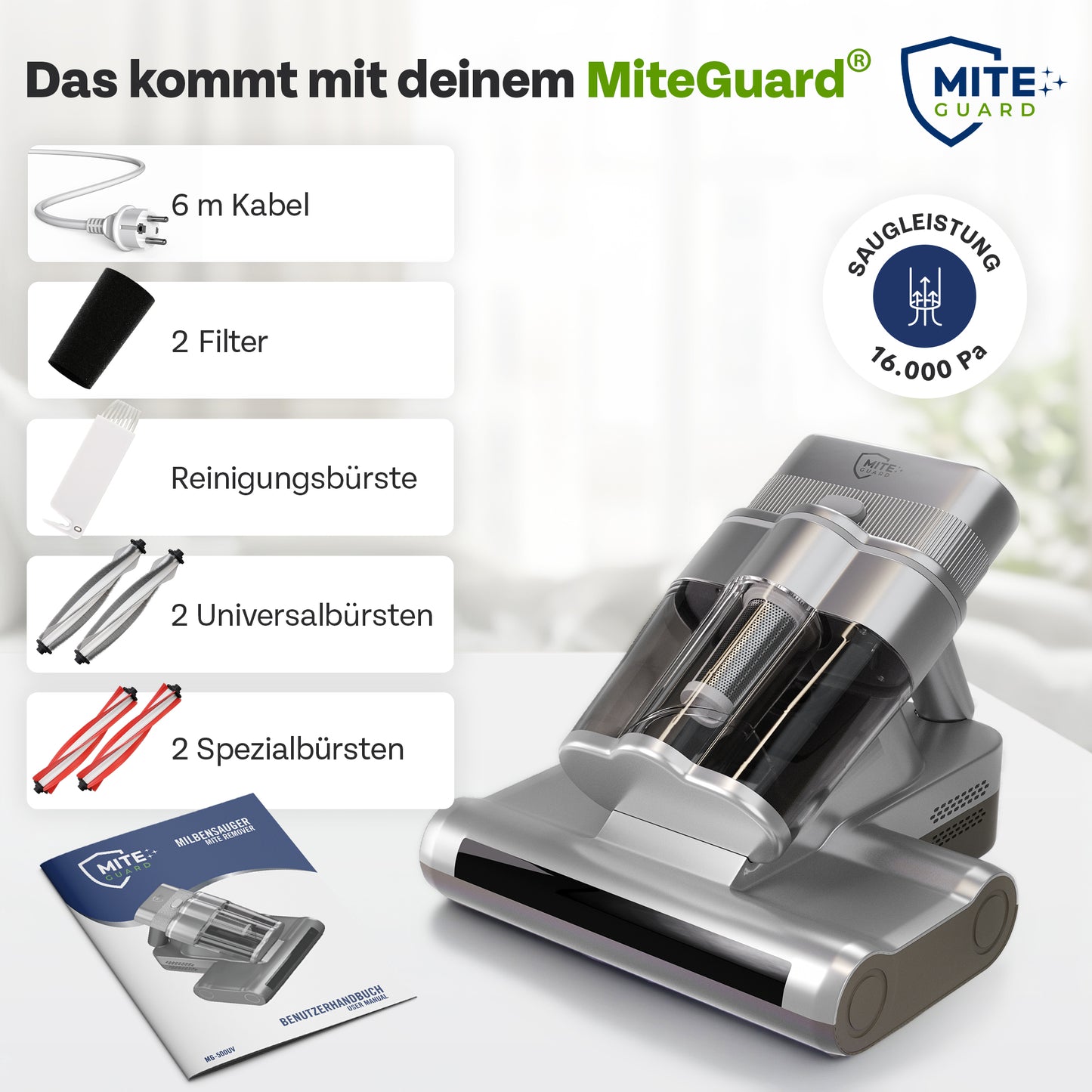 MITEGUARD® MG-500UV Milbensauger - Matratzensauger gegen Hausstaubmilben